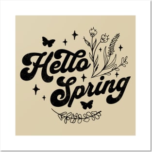 Hello Spring - Spring Flower -  Cute Floral and Butterfly Posters and Art